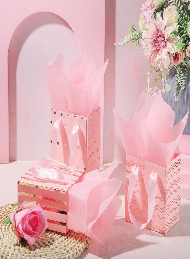 Tenare 12 Pcs Small Gift Bags Mini Metallic Paper Bag Bulk Tiny with Handle Tissue Paper for Gift Wrapping Happy Valentines Day Chinese New Year Birthday Party(4 x 2.75 x 4.5 Inch,Pink Rose Gold) - Image 4