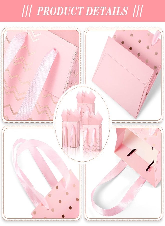 Tenare 12 Pcs Small Gift Bags Mini Metallic Paper Bag Bulk Tiny with Handle Tissue Paper for Gift Wrapping Happy Valentines Day Chinese New Year Birthday Party(4 x 2.75 x 4.5 Inch,Pink Rose Gold) - Image 3