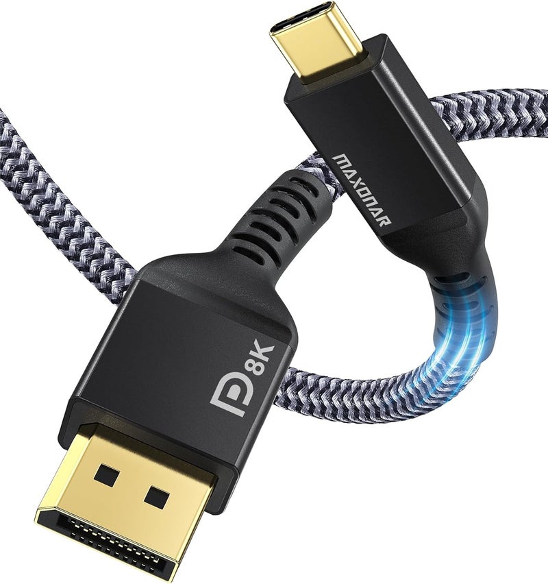 Maxonar VESA Certified USB C to DisplayPort 1.4, 8K 60Hz Thunderbolt 4/3 /USB4 to DP Cable 4FT/1.2M(4K 60Hz 144Hz 120Hz 2K 240Hz) 32.4Gbps HBR3 Alt Mode Adapter for Mac Studio, M2 M1 MacBook - Black - Image 1