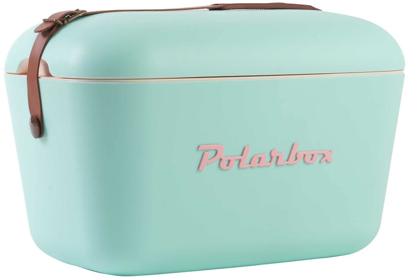 Polarbox Polarbox Classic Cooler Box with Leather Strap, Cyan & Baby Rose Rigid Thermal Insulated Ice for Beach, Picnic Party Convertible Lid Polypropylene Insulation Cyan/Baby 20L PB-9210 - Image 1
