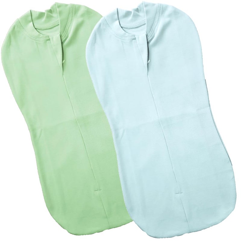 MammaChamp PODZipper SwaddleSleeping BagBlanketsWrapSack for NewbornInfant Baby 03 months Packof 2 Light GreenLight Blue - Image 1