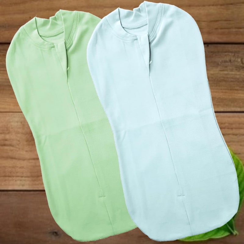 MammaChamp PODZipper SwaddleSleeping BagBlanketsWrapSack for NewbornInfant Baby 03 months Packof 2 Light GreenLight Blue - Image 2