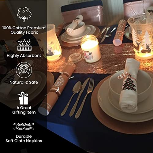 Candy Cottons Christmas Cloth Napkins White Dining Table Dinner Napkins|Washable Cotton Napkins Easter Basket Decor|Christmas Tree Embroidered 18x18 in White Pk of 6 Cocktail Party Napkins - Image 2