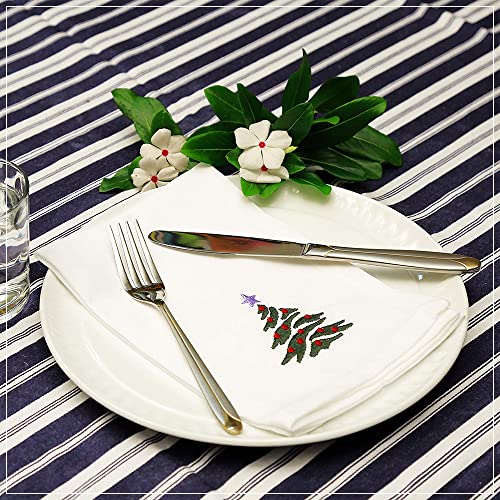 Candy Cottons Christmas Cloth Napkins White Dining Table Dinner Napkins|Washable Cotton Napkins Easter Basket Decor|Christmas Tree Embroidered 18x18 in White Pk of 6 Cocktail Party Napkins - Image 3