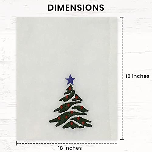 Candy Cottons Christmas Cloth Napkins White Dining Table Dinner Napkins|Washable Cotton Napkins Easter Basket Decor|Christmas Tree Embroidered 18x18 in White Pk of 6 Cocktail Party Napkins - Image 5