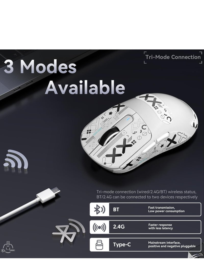 Attack Shark X3 Wireless Gaming Mouse, 49g Ultralight, PixArt PAW3395 26000 DPI, Bluetooth/2.4Ghz /Wired Tri-Mode, 200Hrs Rechargeable Battery, Kailh GM8.0 Switch for MAC/Win - White&Tape  - Image 4