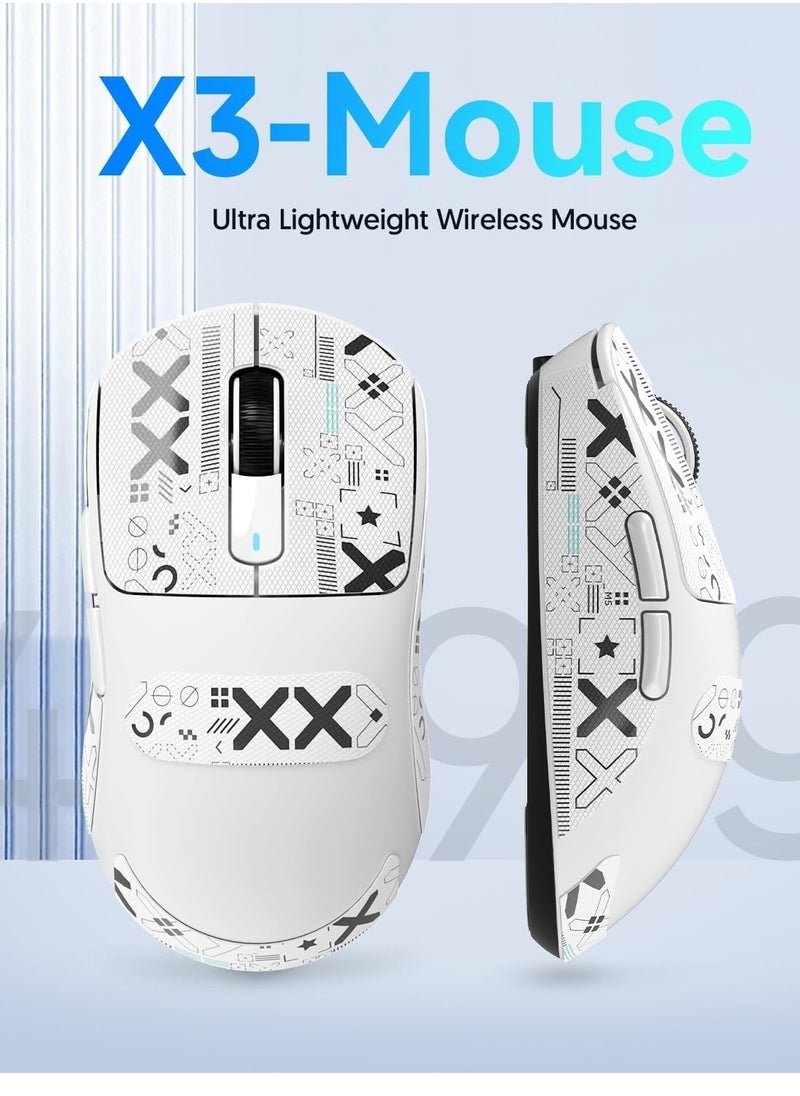 Attack Shark X3 Wireless Gaming Mouse, 49g Ultralight, PixArt PAW3395 26000 DPI, Bluetooth/2.4Ghz /Wired Tri-Mode, 200Hrs Rechargeable Battery, Kailh GM8.0 Switch for MAC/Win - White&Tape  - Image 3