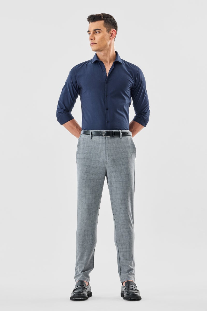SNITCH Checks Slim Fit Stretch Trousers - Image 3