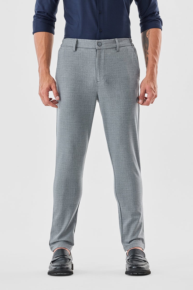 SNITCH Checks Slim Fit Stretch Trousers - Image 4