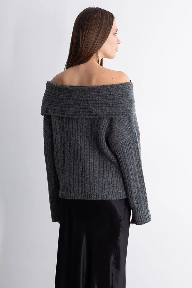 ريتنيس Women's Moon Smoked Collar Ribbed Knitwear Sweater
