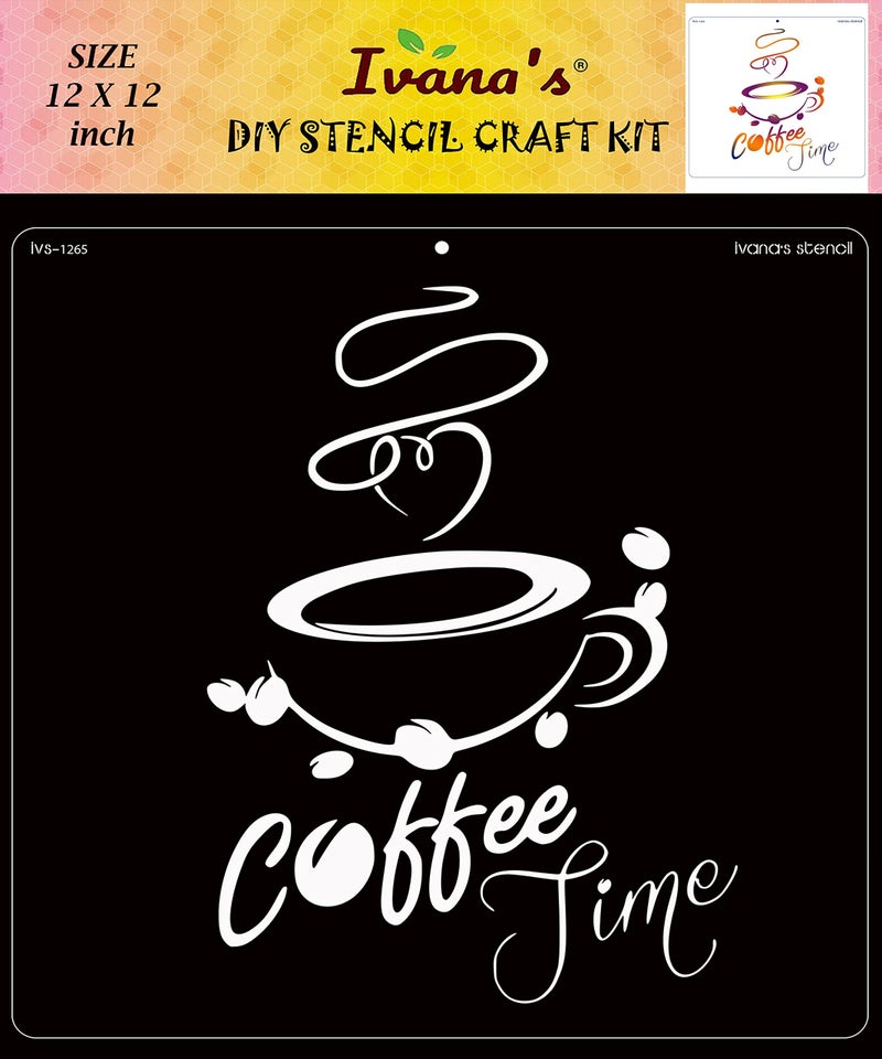 Ivana's Coffee Stencil for Art & Craft, Reusable DIY Decorative Stencil for Painting on Canvas, Fabric, Cloth, Paper, Glass, Furniture and Wall, Size - 12 x 12 inch, IVS-1265 - Image 1