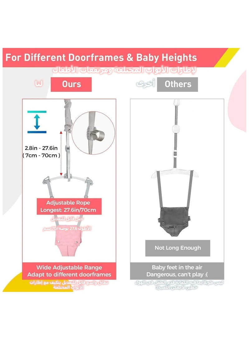 Baby Door Jumper ，for 6-24 Months (with Door Clamp), Baby Jumper Doorway with Strong Spring u0026 Adjustable Strap, Portable Infant Door Bouncer (Pink) - Image 4