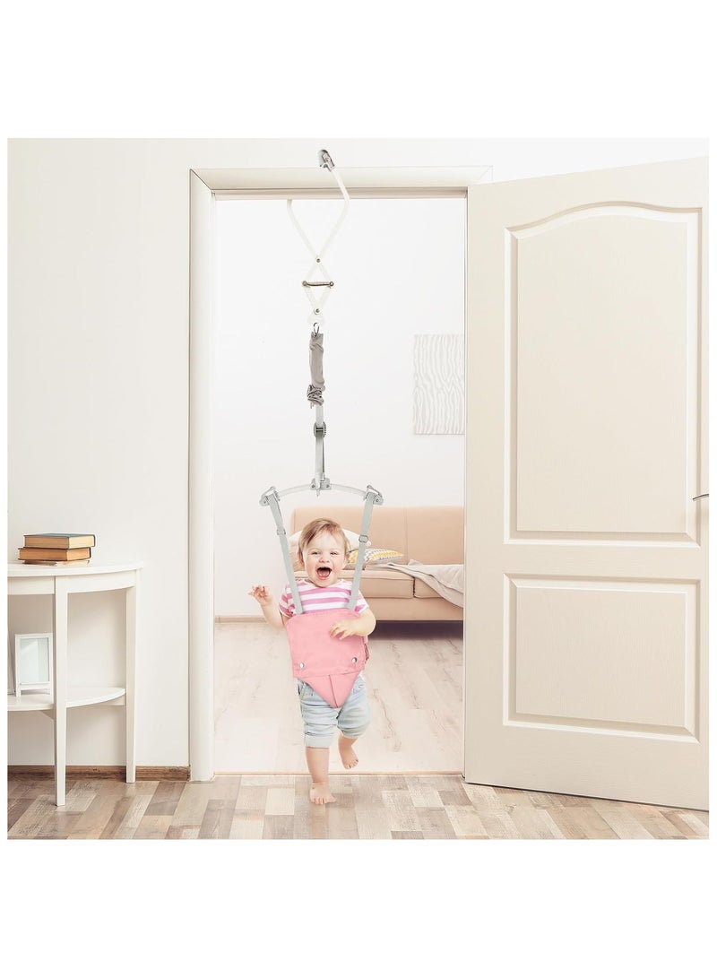 Baby Door Jumper ，for 6-24 Months (with Door Clamp), Baby Jumper Doorway with Strong Spring u0026 Adjustable Strap, Portable Infant Door Bouncer (Pink) - Image 2