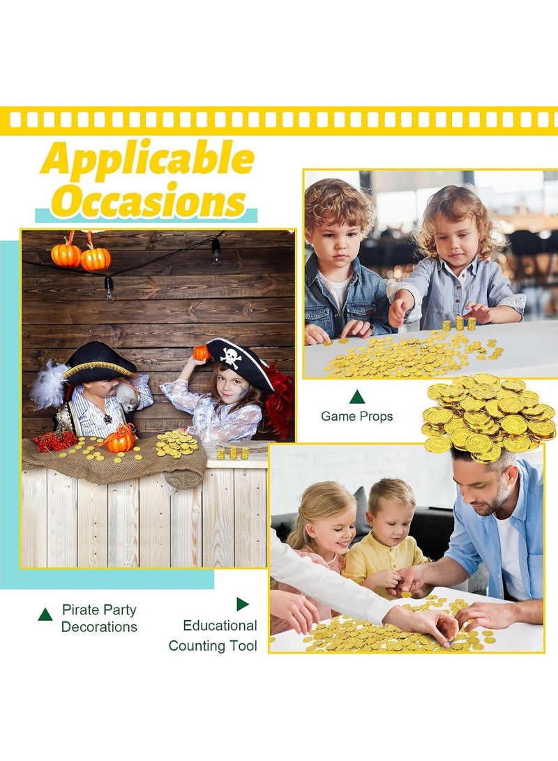 Plastic Gold Coins 100 Count, Pirate Treasure Play Golden Toy Coins Bulk with Coin Jar, Small Plastic Play Gold Prop Pirate Reward Tokens Coins Toy for Kids Party Treasure Hunt Game  - Image 4