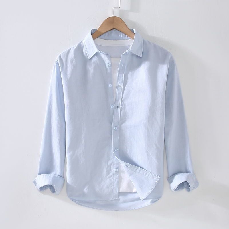 Thin Linen Shirt Mens Long-sleeved Casual Loose Cotton and Linen Shirt Linen Fabric Top White Inner Fashion Spring and Summer purple inside  - Image 3