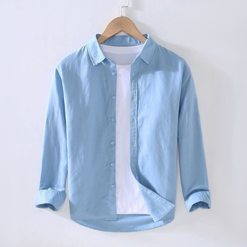 Thin Linen Shirt Mens Long-sleeved Casual Loose Cotton and Linen Shirt Linen Fabric Top White Inner Fashion Spring and Summer purple inside  - Image 4