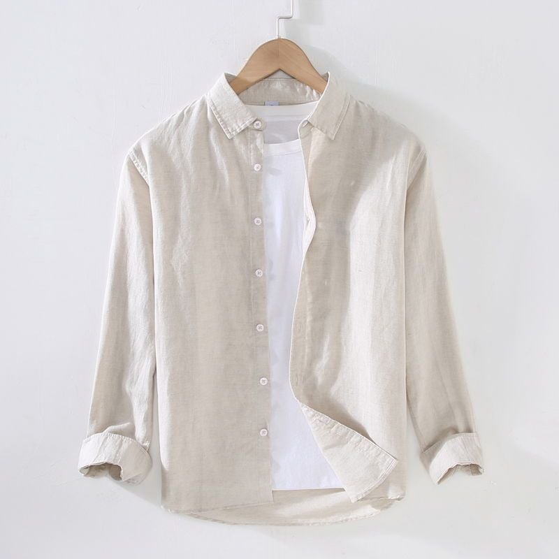 Thin Linen Shirt Mens Long-sleeved Casual Loose Cotton and Linen Shirt Linen Fabric Top White Inner Fashion Spring and Summer purple inside  - Image 5