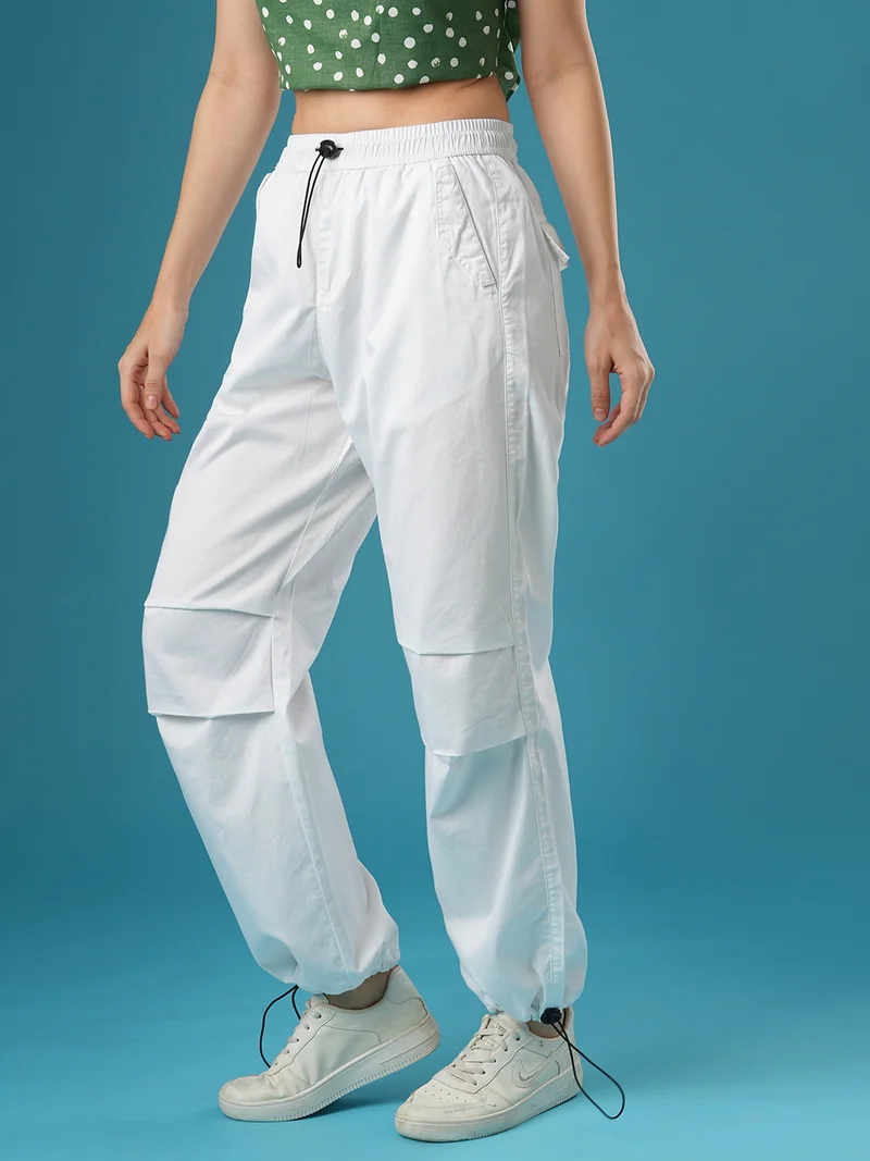 globus Women Relaxed Fit Mid-Rise Cotton Cargo Parachute Trousers