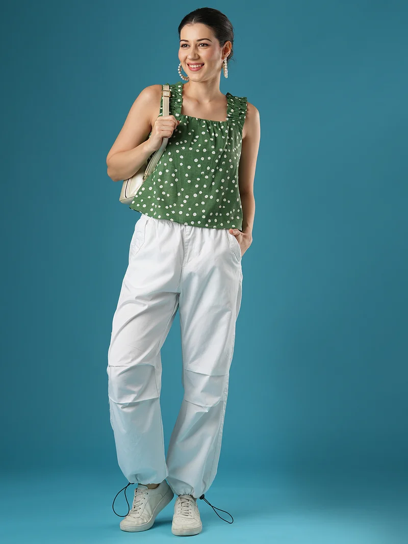 globus Women Relaxed Fit Mid-Rise Cotton Cargo Parachute Trousers