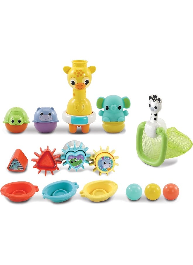 vtech VTech 6-in-1 Bath Set, Bathtub Toy with 10+ Accessories Including Stacking & Linking Boats, Shape Sorter, Colourful Balls, Bath Time Gift for Babies & Infants 0, 6, 12 months +  - Image 1