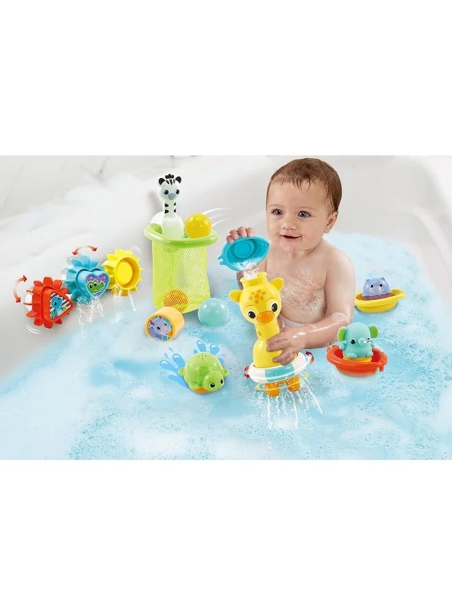 في تك 6-In-1 Bath Set, Bathtub Toy With 10+ Accessories Including Stacking & Linking Boats, Ssorter, Colourful Balls, Bath Time Gift For Babies & Infants 0, 6, 12 Months +, English Version