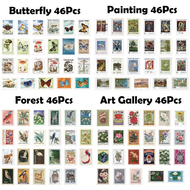 SIBLYMONA 184Pcs Vintage Postage Stamp Stickers for Scrapbooking, Junk Journal & Bullet Journal, Vintage Deco Stickers for Crafting and Mailing - Image 2
