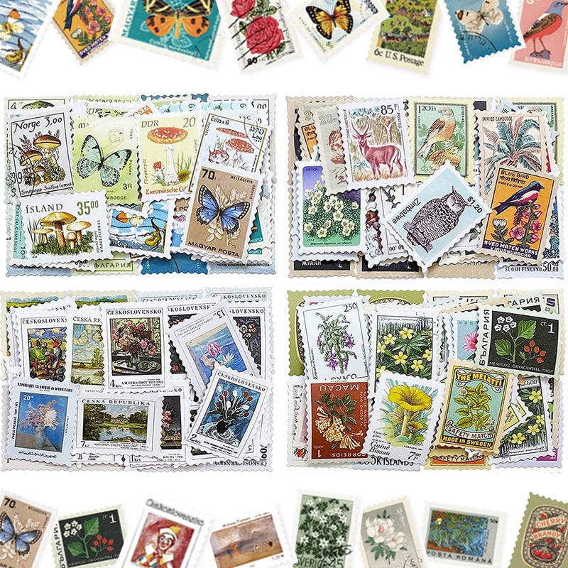 SIBLYMONA 184Pcs Vintage Postage Stamp Stickers for Scrapbooking, Junk Journal & Bullet Journal, Vintage Deco Stickers for Crafting and Mailing - Image 1