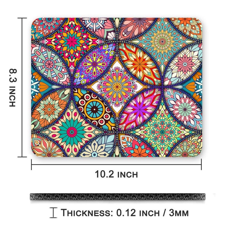 BOSOBO Mouse Pad, Floral Mandala Mouse Mat, Small Custom Mouse pad for Gaming, Office, Women and Men, Non-Slip Rubber Base, Stitched Edge, Waterproof, Rectangle 10.2 x 8.3 Inch, Flower Mousepad - Image 3