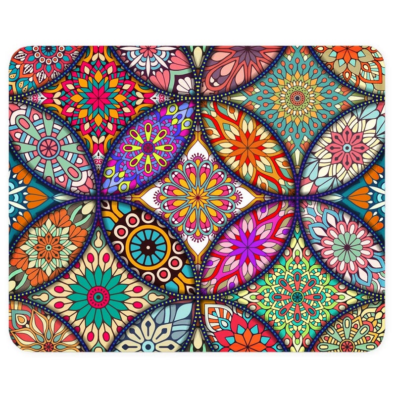 BOSOBO Mouse Pad, Floral Mandala Mouse Mat, Small Custom Mouse pad for Gaming, Office, Women and Men, Non-Slip Rubber Base, Stitched Edge, Waterproof, Rectangle 10.2 x 8.3 Inch, Flower Mousepad - Image 1