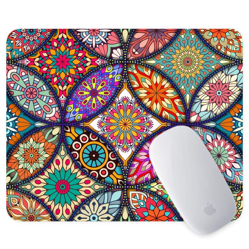 BOSOBO Mouse Pad, Floral Mandala Mouse Mat, Small Custom Mouse pad for Gaming, Office, Women and Men, Non-Slip Rubber Base, Stitched Edge, Waterproof, Rectangle 10.2 x 8.3 Inch, Flower Mousepad - Image 2