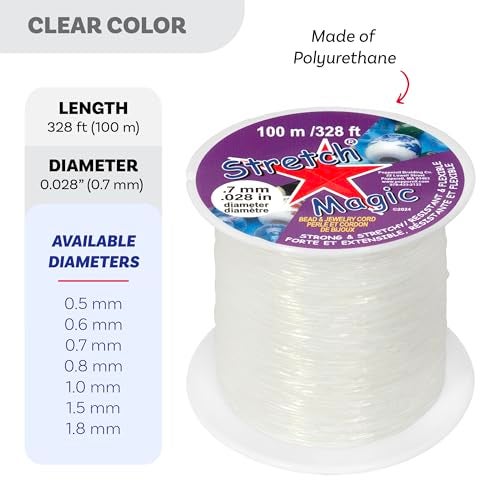 Stretch Magic Elastic Beading Cord – Clear Color, 0.7mm in Diameter, 100-Meter (328 ft) - Easy to Knot, Strong & Stretchy String for Making Beaded Jewelry - Image 3