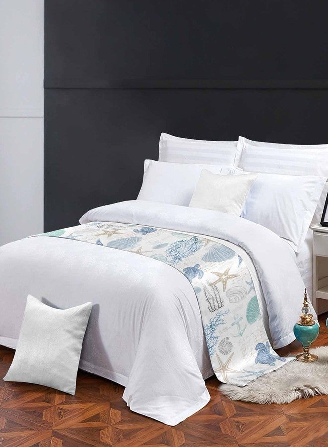 Homechoid Blue Coral Ocean Bed Runner for Cal. King Size Bed, Bedspread Protector Slipcover Bed Scarf for Foot Bed Runners & Scarves for Bedroom 94x20 Summer Beach Starfish Turtle Nautical Anchor Jellyfish - Image 3