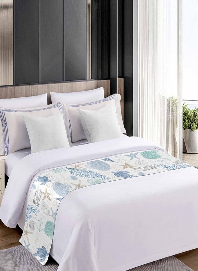 Homechoid Blue Coral Ocean Bed Runner for Cal. King Size Bed, Bedspread Protector Slipcover Bed Scarf for Foot Bed Runners & Scarves for Bedroom 94x20 Summer Beach Starfish Turtle Nautical Anchor Jellyfish - Image 4