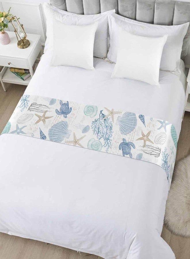 Homechoid Blue Coral Ocean Bed Runner for Cal. King Size Bed, Bedspread Protector Slipcover Bed Scarf for Foot Bed Runners & Scarves for Bedroom 94x20 Summer Beach Starfish Turtle Nautical Anchor Jellyfish - Image 5