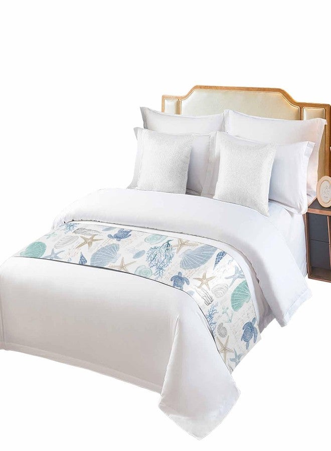 Homechoid Blue Coral Ocean Bed Runner for Cal. King Size Bed, Bedspread Protector Slipcover Bed Scarf for Foot Bed Runners & Scarves for Bedroom 94x20 Summer Beach Starfish Turtle Nautical Anchor Jellyfish - Image 2