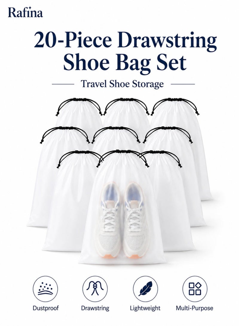 Rafina 20 PCS Multipurpose Drawstring Storage Bags, Translucent Dustproof Packing Organizers for Shoes, Clothes, Luggage, Closet and Gym, 30 x 40 cm, White - Image 1
