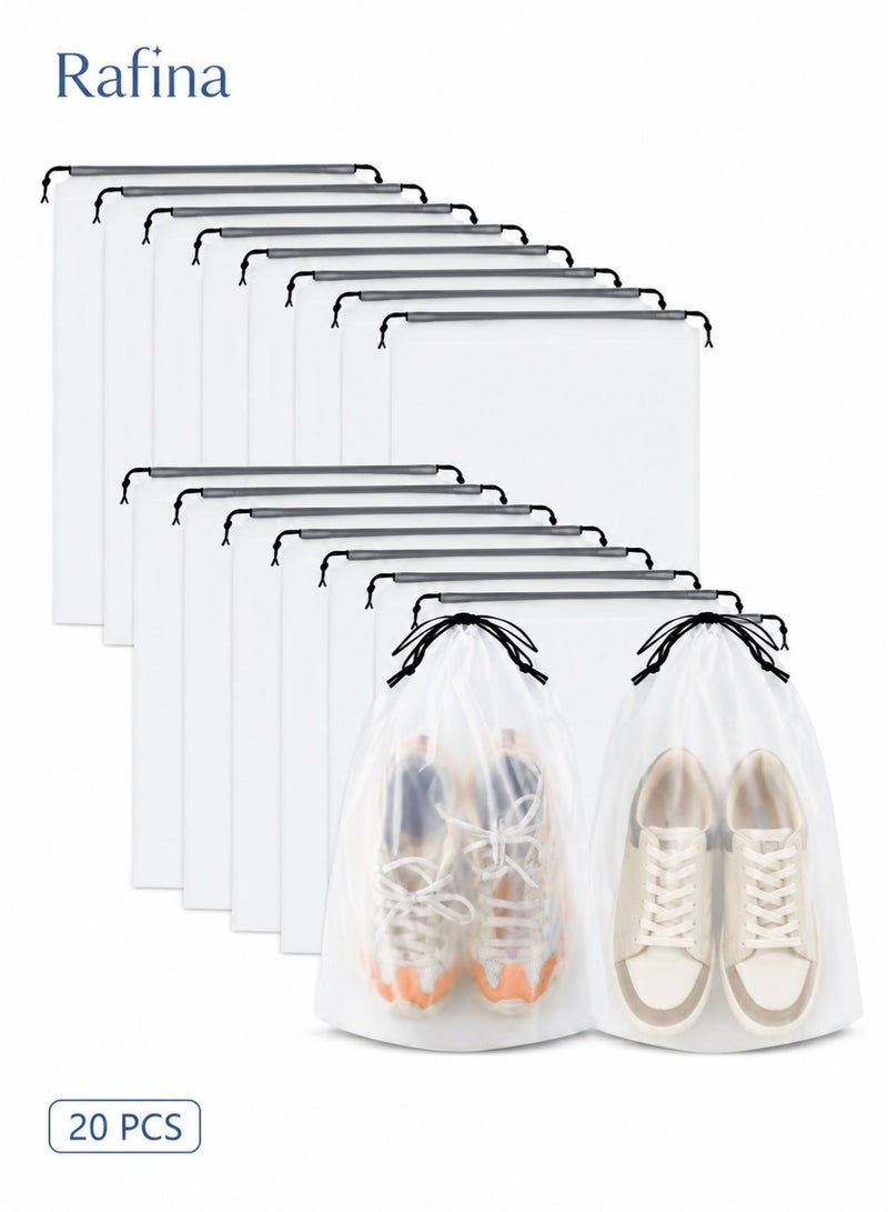Rafina 20 PCS Multipurpose Drawstring Storage Bags, Translucent Dustproof Packing Organizers for Shoes, Clothes, Luggage, Closet and Gym, 30 x 40 cm, White - Image 2