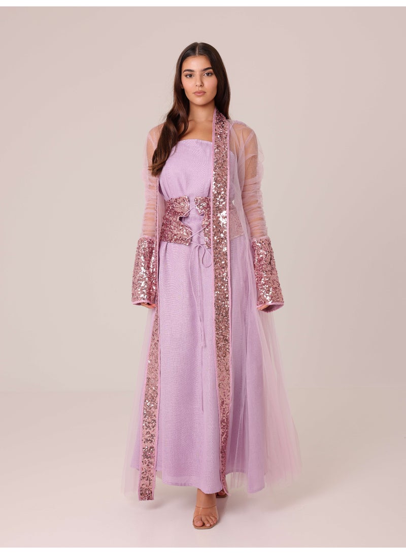 IKKXA 2 Piece Outfit Luxury Sequins Tulle Sleeves IN9158 Pink - Image 2
