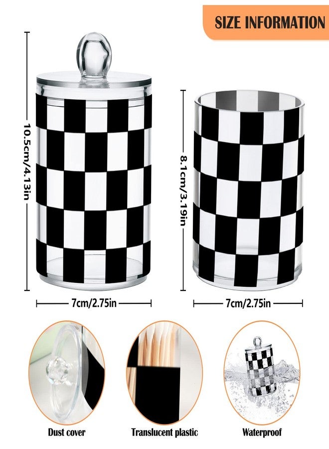 Fustylead 2 Pack Checkered Qtip Holder Dispensers, Plastic Apothecary Jar Bathroom Accessories Set for Cotton Ball, Swab, Round Pads, Floss - Image 2
