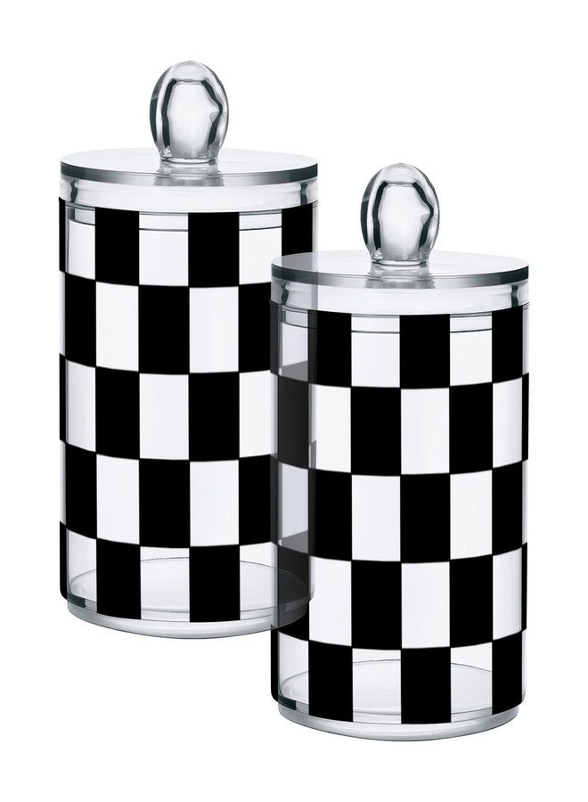 Fustylead 2 Pack Checkered Qtip Holder Dispensers, Plastic Apothecary Jar Bathroom Accessories Set for Cotton Ball, Swab, Round Pads, Floss - Image 1