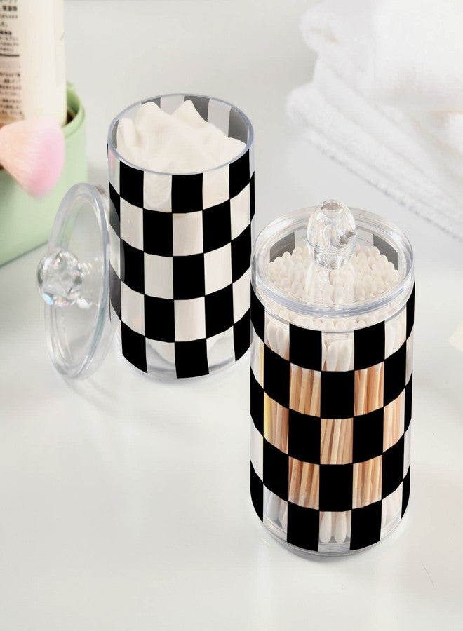 Fustylead 2 Pack Checkered Qtip Holder Dispensers, Plastic Apothecary Jar Bathroom Accessories Set for Cotton Ball, Swab, Round Pads, Floss - Image 4