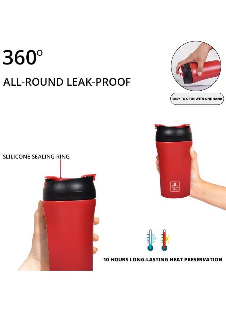 British Chef Coffee Cup 510ML Stainless Steel Cup | Leakproof Insulated Thermal Coffee Cup | Straw & Lid Function Cup | Hiking/Travelling/Camping | Best for Ice Drinks & Hot Beverages-RED  - Image 2