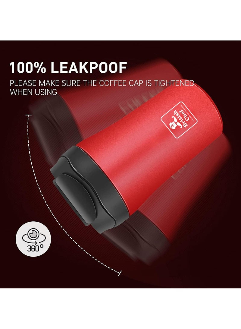 British Chef Coffee Cup 510ML Stainless Steel Cup | Leakproof Insulated Thermal Coffee Cup | Straw & Lid Function Cup | Hiking/Travelling/Camping | Best for Ice Drinks & Hot Beverages-RED  - Image 5