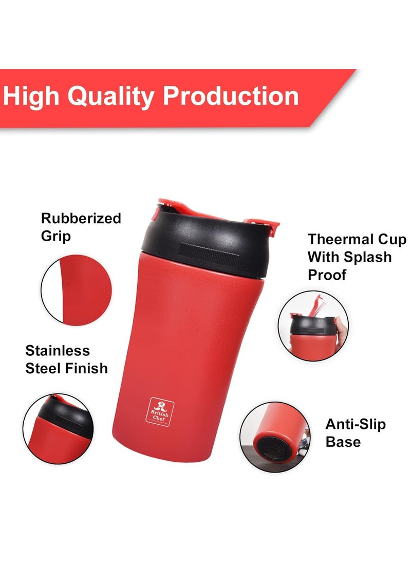 British Chef Coffee Cup 510ML Stainless Steel Cup | Leakproof Insulated Thermal Coffee Cup | Straw & Lid Function Cup | Hiking/Travelling/Camping | Best for Ice Drinks & Hot Beverages-RED  - Image 3