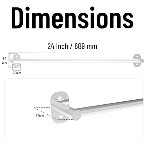 ACHRO Self Adhesive and Wall Mount Towel Holder for Bathroom - 24 Inch Rustproof Stainless Steel 304 Towel Holder, Sturdy Towel Bar, Space-Saving Towel Hanger, Bathroom Accessories, Chrome Silver - Image 2
