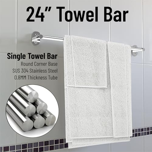 ACHRO Self Adhesive and Wall Mount Towel Holder for Bathroom - 24 Inch Rustproof Stainless Steel 304 Towel Holder, Sturdy Towel Bar, Space-Saving Towel Hanger, Bathroom Accessories, Chrome Silver - Image 3