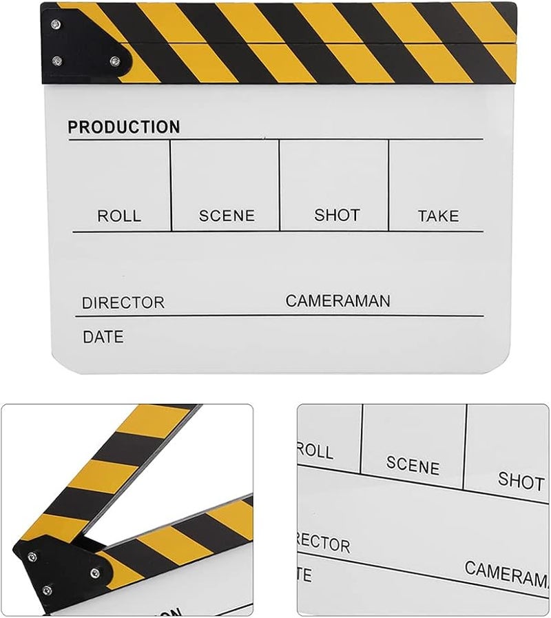 Professional Acrylic Director Clapperboard Black Yellow Whiteboard with Pen 3mm Thick - Image 3