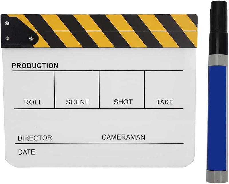 Professional Acrylic Director Clapperboard Black Yellow Whiteboard with Pen 3mm Thick - Image 1