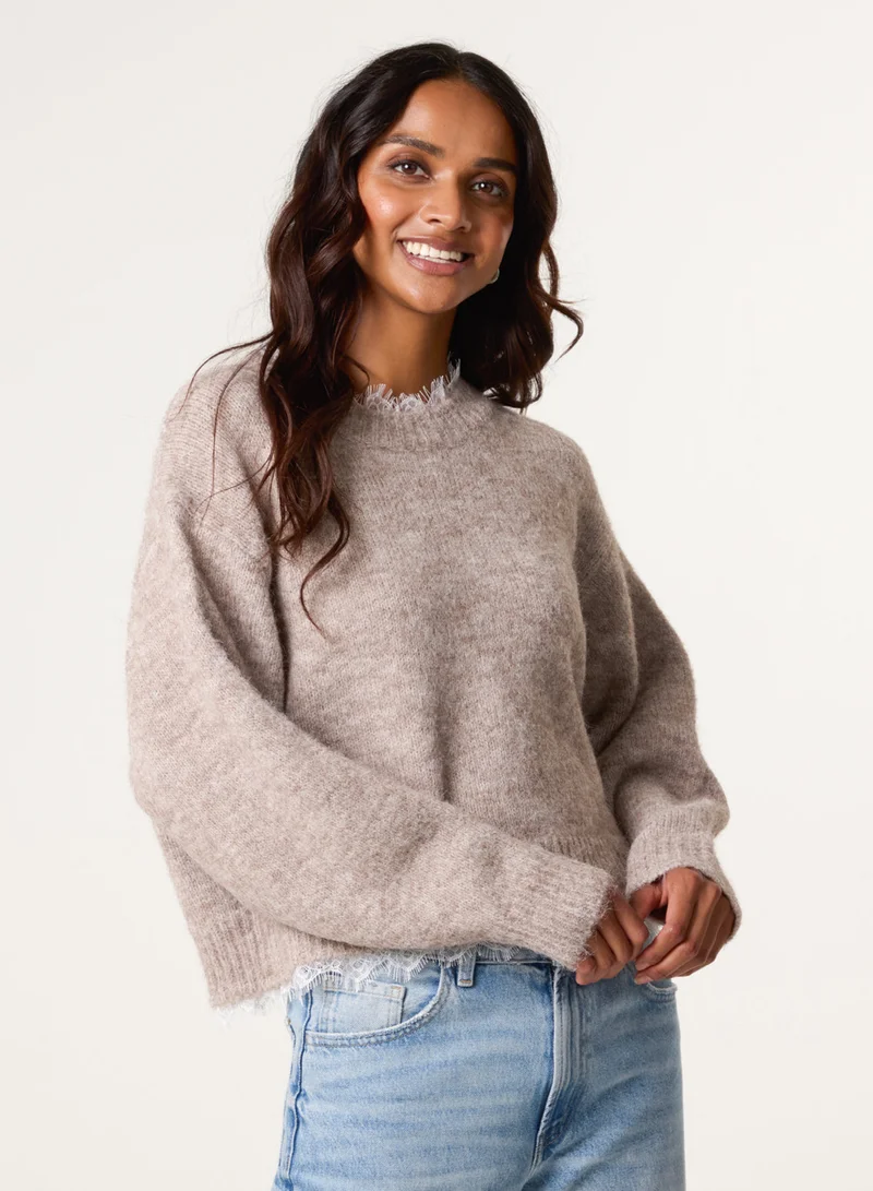 Blue Vanilla Lace Detailed High Neck Jumper