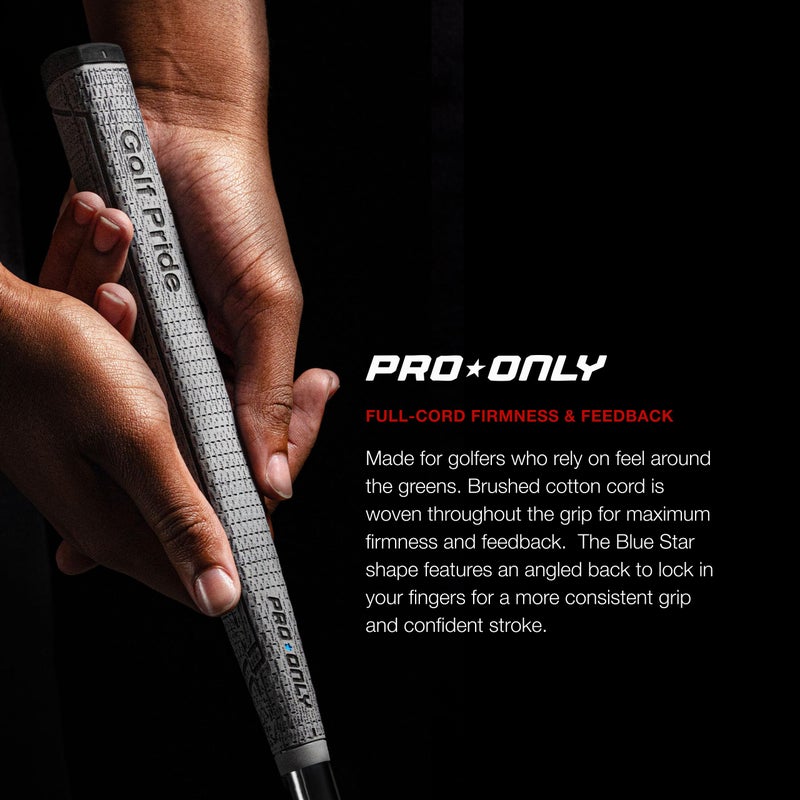 Golf Pride Pro Only Cord Golf Grip - Putter Grip with Rubber & Brushed Cotton Cord - Firm Feel for Maximum Feedback - Blue Star - Angled - Image 2
